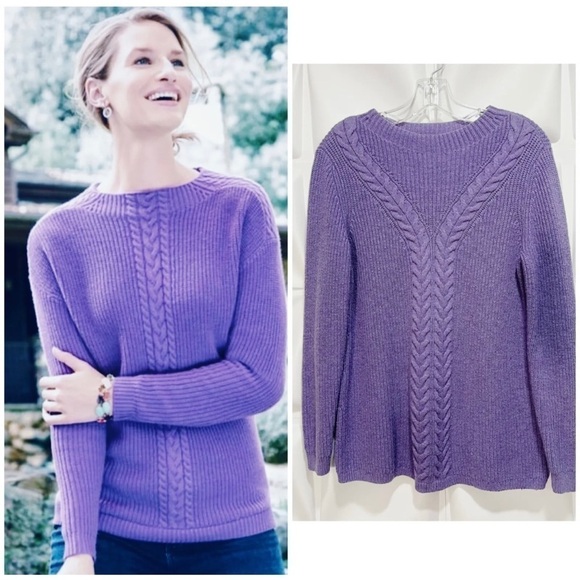 Talbots Womens Sz M Purple Lambswool Bd Cable Knit Lambs Wool Sweater Equestrian - Picture 8 of 8